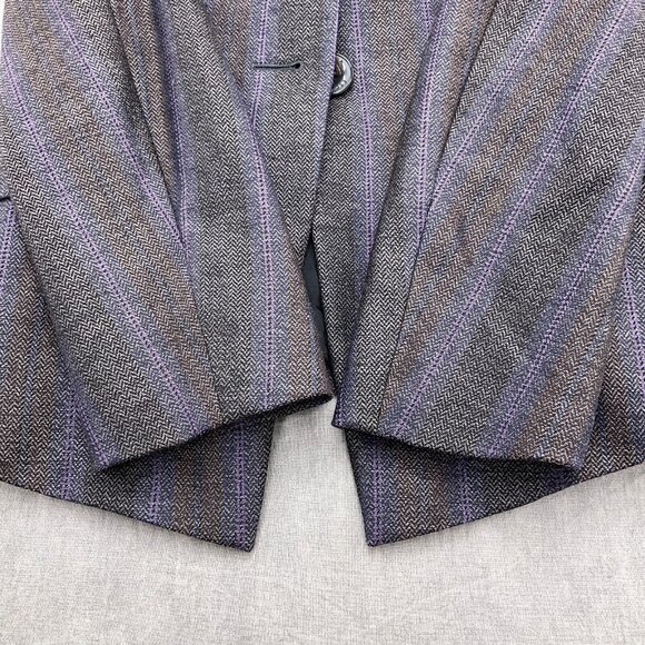Escada Blazer Women 34 Gray Purple Stripe Herringbone Layer Collar Classic - Picture 4 of 10